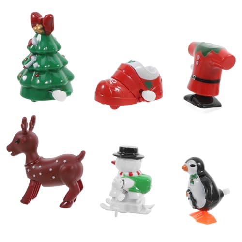 minkissy 6 Stück Teiliges Weihnachts Aufziehspielzeug mit Santa Weihnachtsbaum Rentier Schneemann Pinguin und Weihnachtskleidung Springende Laufspielzeuge aus Robustem Kunststoff als Party von minkissy