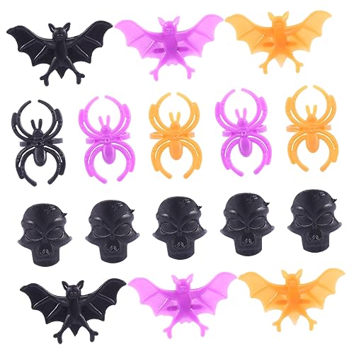 minkissy 60 Stück Teiliges Plastikring mit Halloween Motiven Fledermaus Spinne Bunte Partydekoration Umweltfreundlich Geruchlos Vielseitig für Erwachsene für Kostüm und Gruselfeste von minkissy