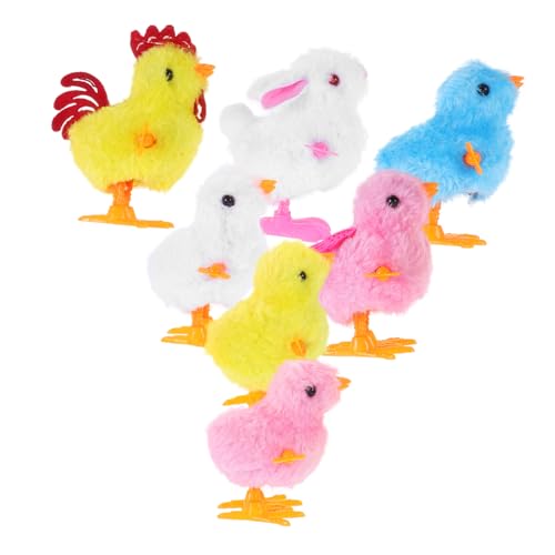 minkissy 7 Stück Teiliges Wind Up Aufziehspielzeug mit Flauschigen Hüpfenden Küken und Hasen Realistische Plüschtiere für Motorikförderndes Ostern Mitgebsel Partygeschenk von minkissy