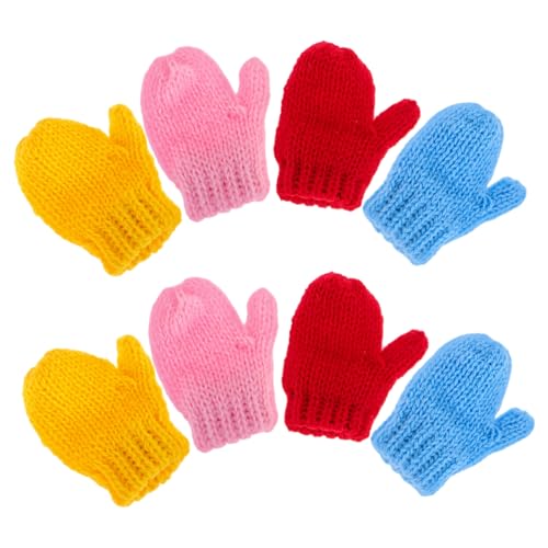minkissy 8 Stück Mini Strickhandschuhe für Puppen Rot Gelb und Blau Süße DIY Zubehörteile für Puppenkleidung und Bastelprojekte Stylische Mini Fäustlinge für Puppenoutfits von minkissy