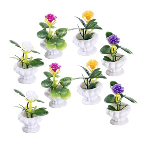 minkissy 8 Stück Teiliges Miniatur Topfpflanzen Kunstpflanzen Mini Bonsai Modell Farbenfrohe Miniaturpflanzen für Puppenhaus Mikro Landschaft Gartendeko Innen und Außen von minkissy