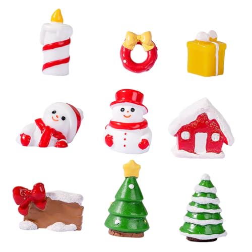 minkissy 9 Stück Teiliges Mini Weihnachtsfiguren aus Resin Dekorative Weihnachtsminiaturen mit Weihnachtsmann Schneemann Baum und Haus Langlebige Weihnachtsdeko für Garten Puppenhaus und von minkissy