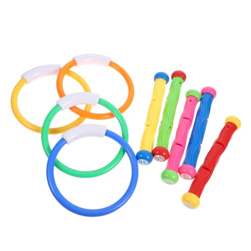 minkissy 9 Stück Teiliges Unterwasser Tauchspielzeug Bunte Schwimmringe und Stäbe Robustes Poolspielzeug für Jahre Fördert Unterwassertraining und Spielerische Wasserspiele von minkissy