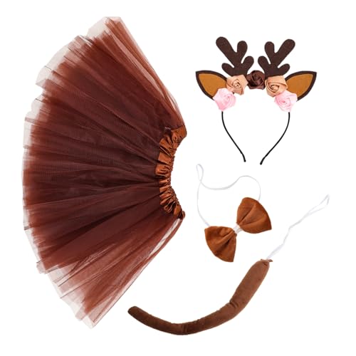 minkissy Antler Flower Headband mit Reh Ohren Geweih Haarreif Schleife Tierkostüm für Cosplay Tutu Rock und Festliches Deer Cosplay Zubehör für Mädchen Party Bühne Halloween von minkissy