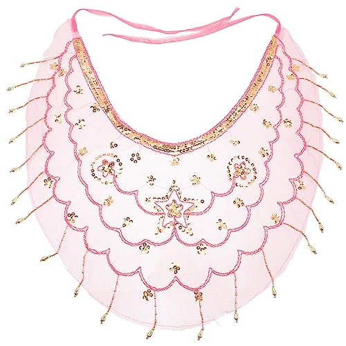 minkissy Bauchtanz Halbmaske Orientalisches Accessoire Damen Spitzenmaske mit Goldperlen für Karneval Halloween Cosplay Bühnenauftritt Rosa von minkissy