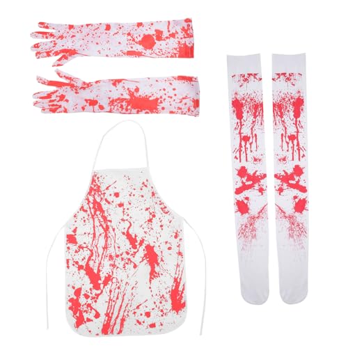 minkissy Blutige Halloween Schürze Set mit Blutverschmierten Handschuhen und Overknee Socken Realistische Horror Requisiten aus Weichem Polyester Wiederverwendbares Party Kostüm Zubehör von minkissy