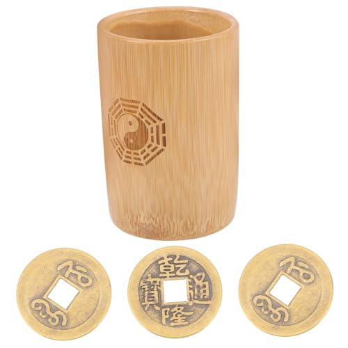 minkissy Buddhist Wahrsagerei Bambus Trommel mit Kupfermünzen Chinesisches Divinationsspiel Feng Shui Requisite für Tempel Dekoration und Neujahrsspiel von minkissy