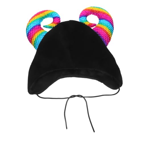 minkissy Bunte Kuhhorn Mütze mit Kinnriemen Weiche Cosplay Beanie für Damen und Herren Lustige Outdoor Party und Halloween Kostüm Kopfbedeckung Vielseitig für Foto Requisiten und Winter Ski von minkissy