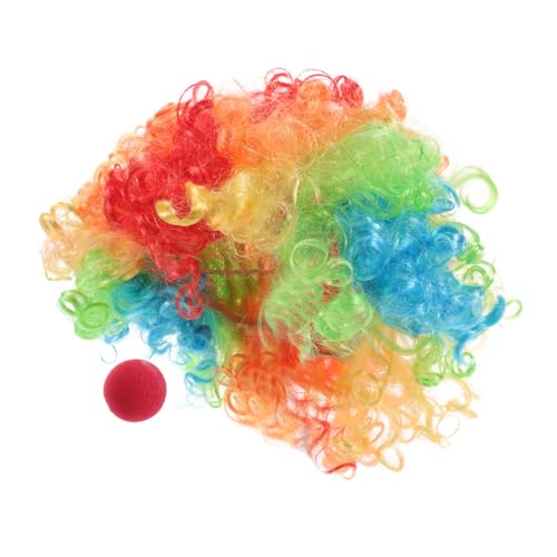 minkissy Buntes Clown Kostüm Set mit Farbenfroher Perücke und Weicher Nase Atmungsaktives Cosplay Zubehör für Halloween Karneval Faschingsparty von minkissy