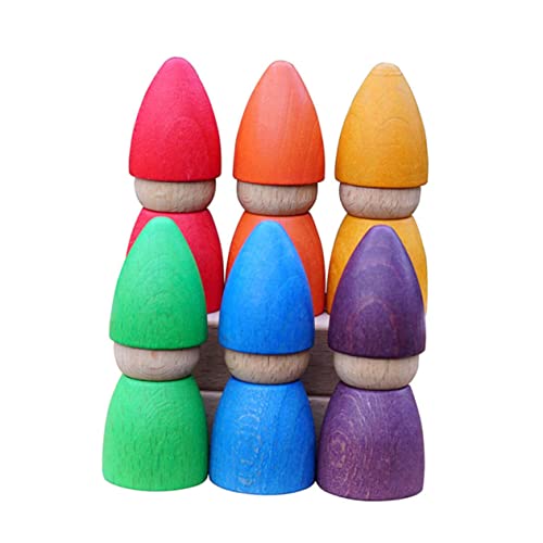 minkissy Buntes Holzpuppen Spielset Farberkennende Edukative Bauklötze für Fördert Hand Auge Koordination Kreativität und Vorstellungskraft Geeignet für Kleinkinder Sicheres Naturmaterial von minkissy