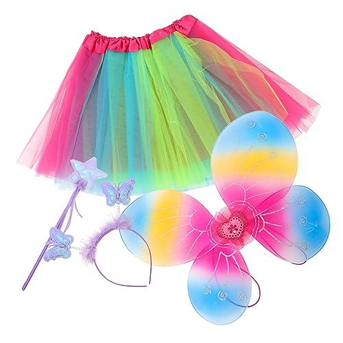 minkissy Buntes Schmetterlingskostüm Set für Mädchen mit Tüllrock Flügeln Feenstab und Kopfbedeckung Vielseitiges Party und Cosplay Kostüm für Karneval Halloween und Themenfeste von minkissy