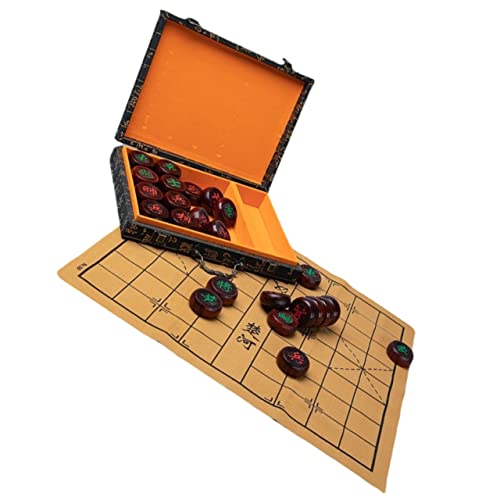 minkissy Chinesisches Schachset aus Holz für Erwachsene mit Hochwertigem Spielbrett aus Leder für und Außennutzung Handgefertigt mit Klaren Druckdetails und Sicherer von minkissy