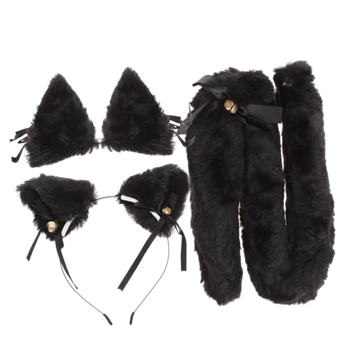 minkissy Cosplay Fuchsohren Stirnband und Flauschiger Fuchsschwanz Tierohren Haarreif mit Weichem Kunstpelz Verstellbar für Halloween Kostüm Party Rollenspiel und Karneval Schwarzes von minkissy