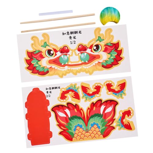minkissy DIY Bastelset Chinesischer Papierdrache Rot Handgemachte Deko für Kreatives Lernspielzeug Fantasie Geschicklichkeit und Farberkennung Einfach Zusammenzubauen für Neujahrsfest von minkissy