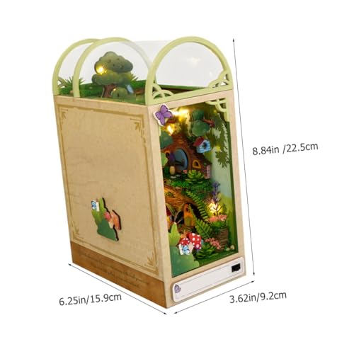 minkissy DIY Miniatur Holzhaus Modellbausatz zum Selberbauen Unvollendetes Display Buchstütze Kabelloses LED Licht Modellbau ohne Batterie Kreatives und Jugendliche von minkissy