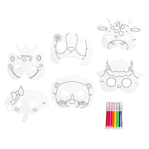 minkissy DIY Tiermasken für Teiliges Bastelset mit Unbemalten Handbemalbaren Papiermasken Hund Elefant Reh Ziege Frosch Farbstiften Fördert Kreativität und Feinmotorik bei Partys und von minkissy