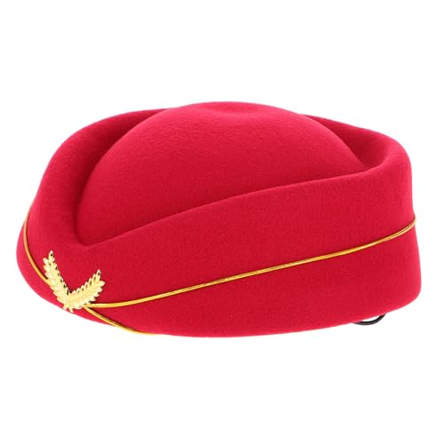 minkissy Damen Beret Mütze Flugbegleiterin Cosplay Hut Dunkelrot Sanft Komfortabel Vielseitig Bühnenauftritt Party Kostüm Zubehör von minkissy