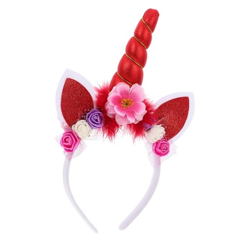 minkissy Einhorn Haarband Party Haarreifen Leichtes Bequemes Stirnband für Mädchen Einzigartiges Einhorn Design für Geburtstag Karneval Kostüm und Themenpartys Rot von minkissy
