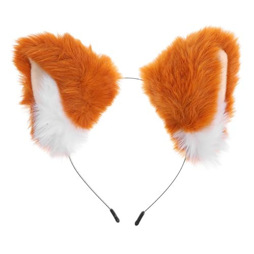 minkissy Flauschig Fuchsohren Stirnband FüR Frauen Wolf Ohren Karneval Party KostüM Haar ZubehöR PlüSch Katzen Ohren Haar Hoop Tier Anime KostüM Kopfbedeckung von minkissy