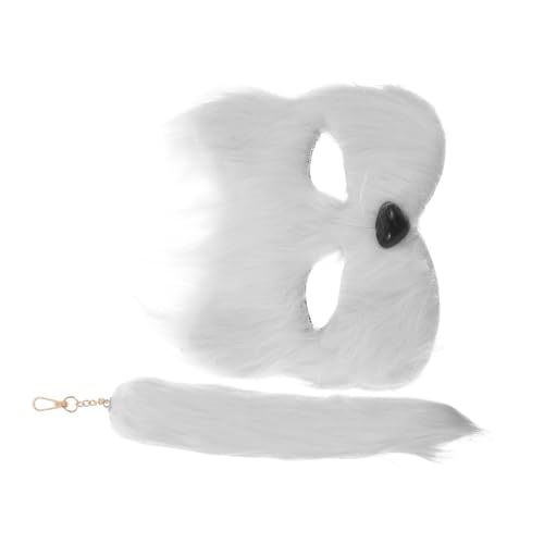 minkissy Fuchsmasken mit Flauschigem Weiß Tierkostüm Zubehör für Halloween Cosplay Party Tiermaske mit Stabiler Struktur Wiederverwendbar Für Tanz Bühne und Kostümball von minkissy