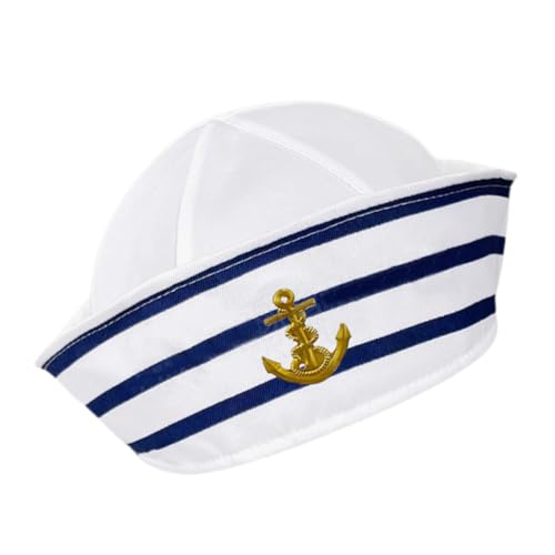 minkissy Gestreifter Wasserfester Seglerhut Vollgeschlossener Captain für Damen und Herren Atmungsaktives Leichtes Kostümzubehör für Halloween Yacht und Bachelorparty von minkissy
