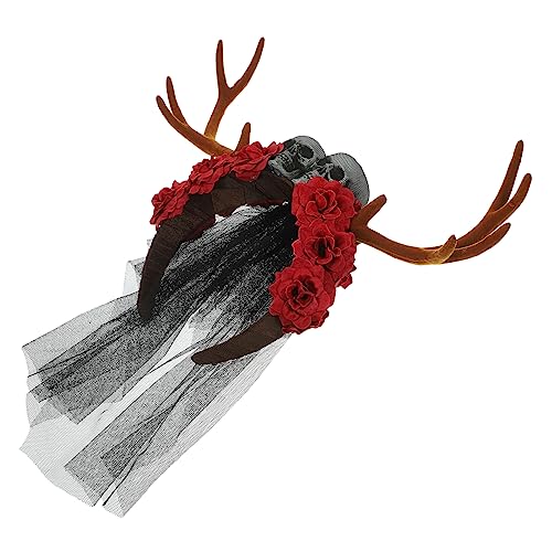 minkissy Gothic Antler Horn Stirnband mit Totenschädel und Rosen Leichter Kunststoff Bequemes Cosplay Haarreif für Halloween Weihnachten Party Modisches Unisex Accessoire von minkissy