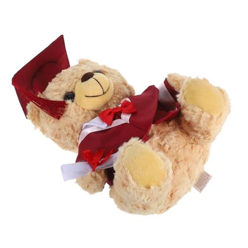 minkissy Graduation Plüschbär mit Doktorhut und Talar Weiches Kuscheltier für Abschlussfeier Dekoratives und Kuscheliges für Absolventen Roter Abschlussbär für Party und Erinnerung von minkissy