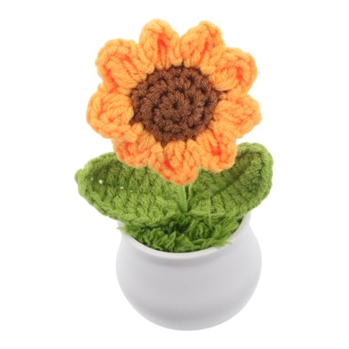 minkissy Handgemachte Häkel Sonnenblume Künstliche Kleiner Topfpflanze Pflegeleichte Dekoration für Zuhause und Auto Handgestrickt Realistisch und Widerstandsfähig von minkissy