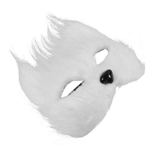 minkissy Halbgesichts Fuchsmasken Weiß Langhaarige Tiermaske Elastisches Band Unisex Halloween Kostüm Masquerade Party Zubehör Cosplay von minkissy