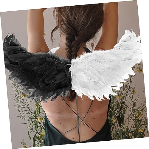 minkissy Halloween Flügel Kostümset mit Schwarzem und Weißem Federflügel Bequemer Stirnband Kopfschmuck Strapazierfähiges Cosplay Zubehör für Masquerade Party Fotoshooting und von minkissy