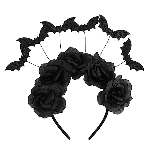 minkissy Halloween Haarschmuck Schwarze Rosen Haarreif Fledermaus Design Verstellbar Komfortabel Für Damen Halloween Party Accessoire von minkissy