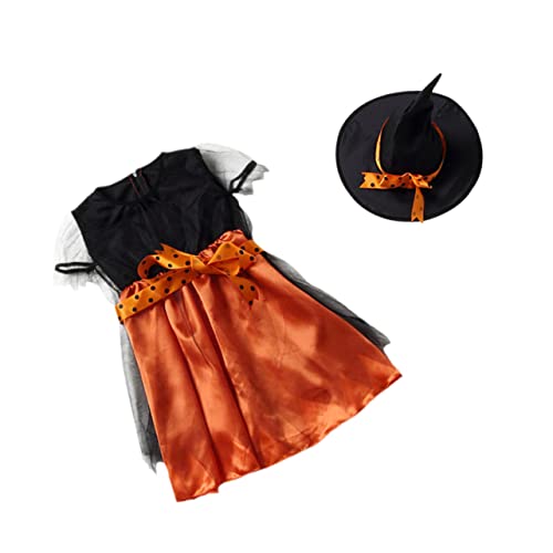 minkissy Halloween Kostüm Orange Rock und Passender Hut Festliches Party Outfit für Mädchen als Dekoration und Cosplay für Halloween Fasching und Kostümpartys von minkissy