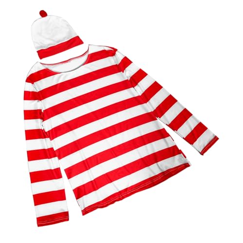 minkissy Halloween Kostüm Xl Rot weiß Gestreiftes mit Mütze Atmungsaktive Komfortable Fasern Wiederverwendbar Leichtes Cosplay Outfit für Damen und Herren Party Dress up von minkissy