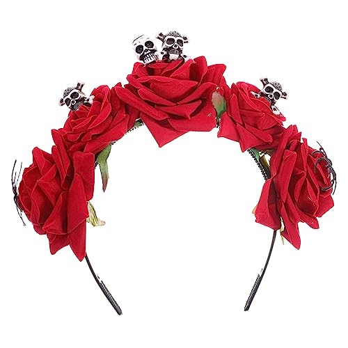 minkissy Halloween Stirnband mit Schädel und Rosen Robustes Bequemes Haarreif für Cosplay Party Gruseliges Halloween Accessoire für Damen und Mädchen Langlebig Leicht und Rutschfest von minkissy