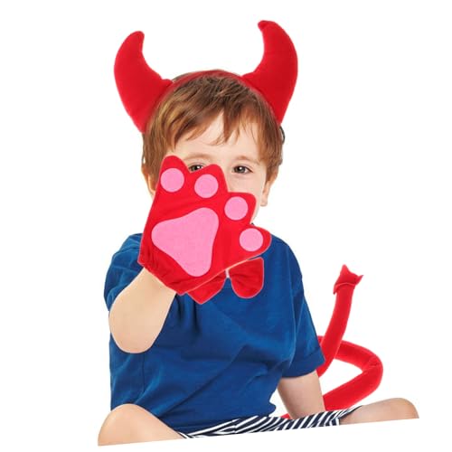 minkissy Halloween Teufel Kostüm Set Teufelshorn Stirnband mit Teufelsschwanz und Roten Handschuhen Kinderkostüm Accessoire für Party Cosplay und Festliche Verkleidungen von minkissy