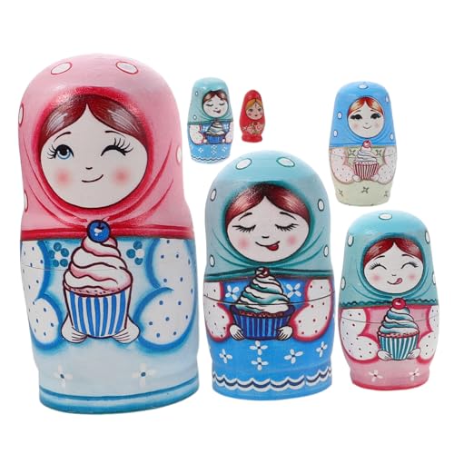 minkissy Handgefertigte Russische Holz Nestpuppen Lagig Traditionell Bemalt Stapelbares Lernspielzeug für Robustes Naturholz Kulturelle Dekoration Tragbar für Spiel und Reisen von minkissy