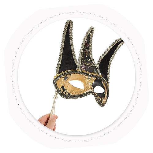 minkissy Handgehaltene Halbgesichtsmaske für Karneval und Halloween Venezianischer Stil Schwarze Maskerade für Damen und Herren Einzigartiges Design für Kostümpartys und Cosplay von minkissy