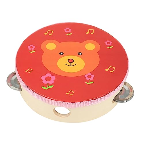 minkissy Handtrommel Rotes Bären Design Bunte Tamburin mit Griff Musikspielzeug zur Früherziehung und Rhythmustraining für Mädchen und Jungen von minkissy