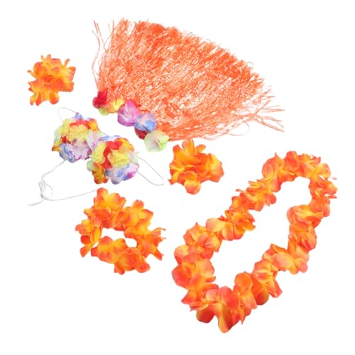 minkissy Hawaiian Leaf Skirt Set für Leichtes Strapazierfähiges Fiesta Party Zubehör mit Blumenarmband und Girlande Kostüm für Luau Strand und Bühnenauftritte von minkissy