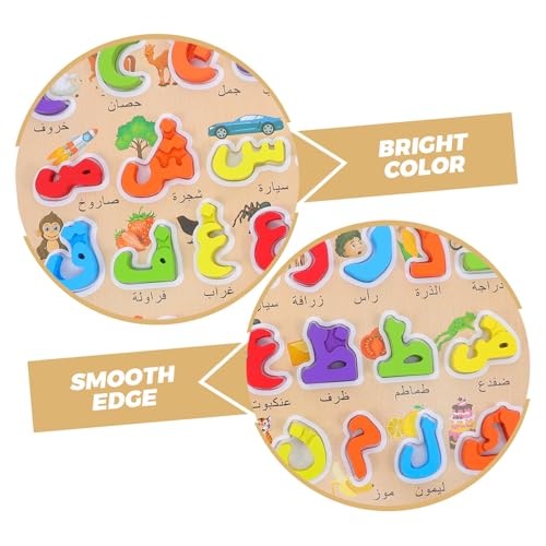minkissy Holz Arabisch Alphabet Puzzle Groß Lernspielzeug Montessori Pädagogisch Buchstaben Erkennen Spiel für Vorschulkinder Frühförderung mit Bunter Gestaltung von minkissy