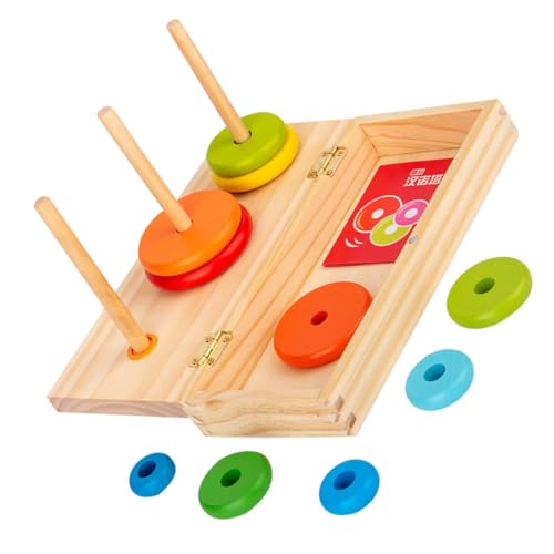 minkissy Holz Stapelspielzeug mit Bunten Ringen Teiliges Lernspielzeug für Kleinkinder Fördert Farb und Formerkennung Hand Augen Koordination Frühe Denkfähigkeit und Motorische Entwicklung von minkissy