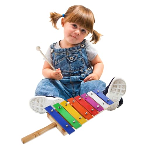 minkissy Holz Xylophon Musikinstrument Töne Glockenspiel Lernspielzeug mit Bunten Aluminiumplatten Sicher für Kleinkinder zur Frühkindlichen von minkissy