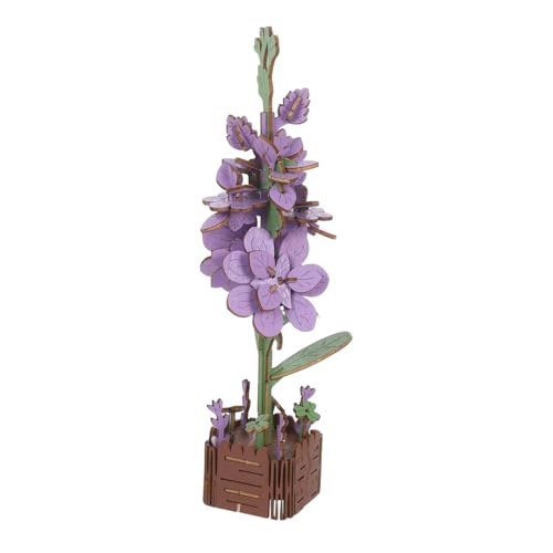 minkissy Holzblumen Puzzle Violettes Bouquet DIY Bausatz aus Holzblöcken Dekoratives Pflanzenmodell Wartungsfreie Blumen-deko Interaktives Geschenk für Erwachsene von minkissy