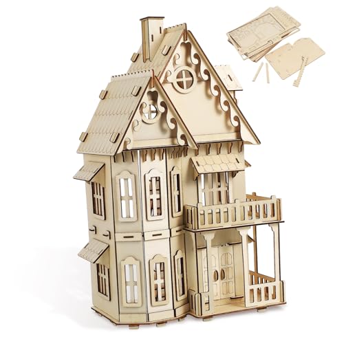 minkissy Holzpuzzle Gothic Villa zum Bauen Kreatives Architekturmodell für Erwachsene Stabiles Leicht Montierbares als zu Geburtstag und Halloween von minkissy