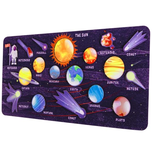 minkissy Holzpuzzle Sonnensystem für Teiliges Lernspielzeug mit Planeten Pädagogisches Weltraumspiel Denkvermögen und Vorstellungskraft Interaktives Holzspielzeug für Jungen und Mädchen von minkissy
