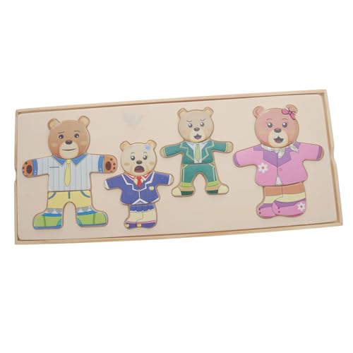 minkissy Holzpuzzle Tiermotiv Pädagogisches Jigsaw Puzzle Bär mit Kleidung Wechseln Buntes Lernspielzeug für Hand Auge Koordination und Kreative Beschäftigung Sicher und Langlebig von minkissy