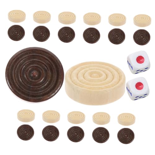 minkissy Holzspielsteine Set Teilig mit Naturfarbenen und Dunkelbraunen Figuren Plus Würfeln Universelle Ersatzteile für Brettspiele Wie Dame für Reisen Familie und Klassenzimmer von minkissy