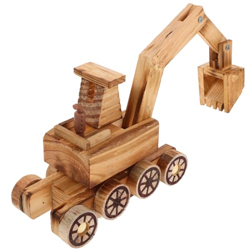 minkissy Holzspielzeug Bagger Miniatur Baustellenfahrzeug Baufahrzeug Modell Holzbagger Sammlerstück Dekoration Langlebig Realistisch Gestaltet von minkissy
