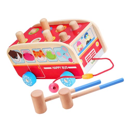 minkissy Holzspielzeug Bus Pounding Toy Interaktives Hämmerndes Lernspielzeug zur Farb und Formwahrnehmung Fördert Hand Auge Koordination und Motorische Fähigkeiten für Kleinkinder Tragbar von minkissy