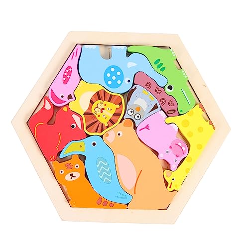 minkissy Holzspielzeug Tierpuzzle Cartoon Holzpuzzle für Kleinkinder Lernspielzeug Hand Auge Koordination und Kognitiver Entwicklung Abgerundete Kanten Farbenfroh von minkissy